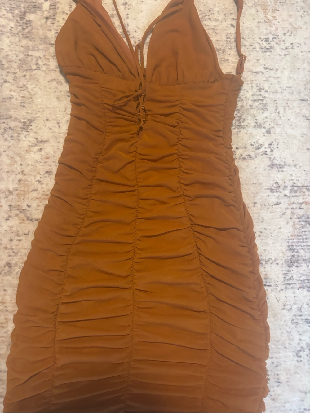 Oh Polly Rust Ruched Midi Dress